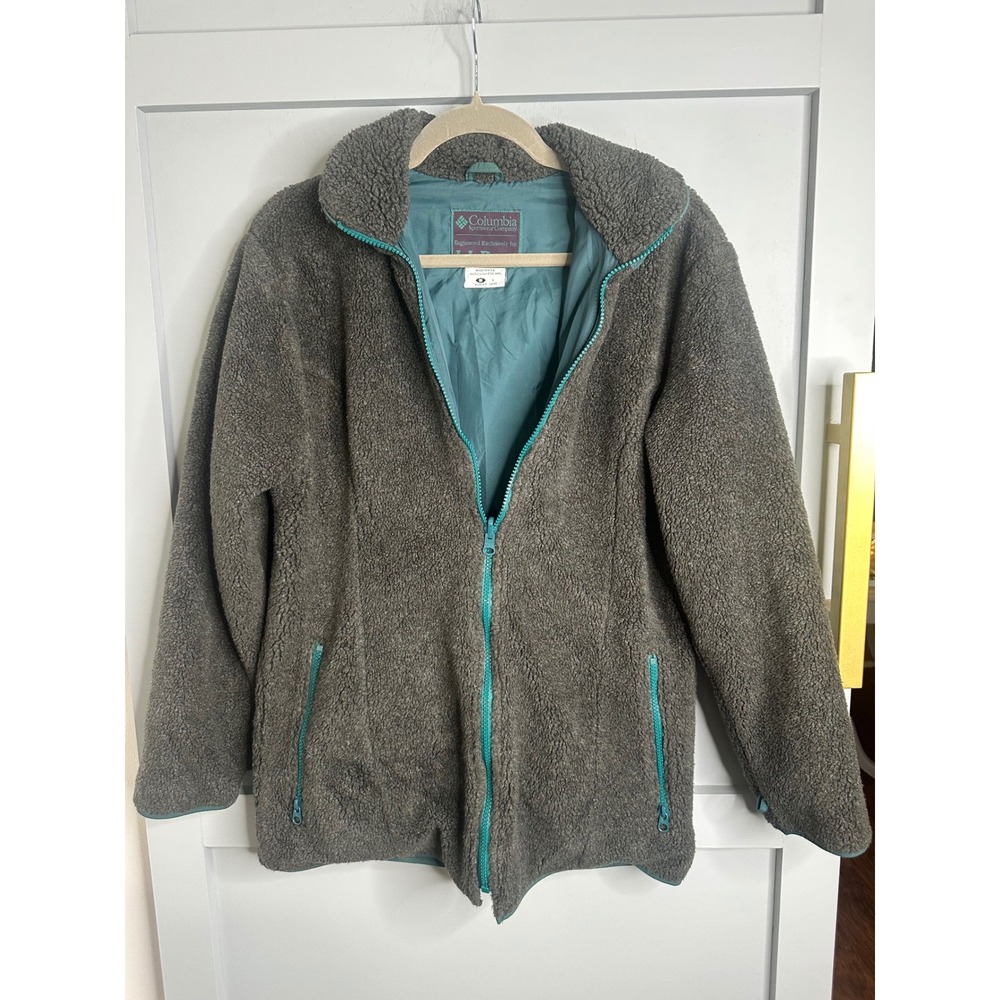 Vintage Columbia for LL Bean Sherpa Fleece Jacket Gray Teal Full Zip XL506X M